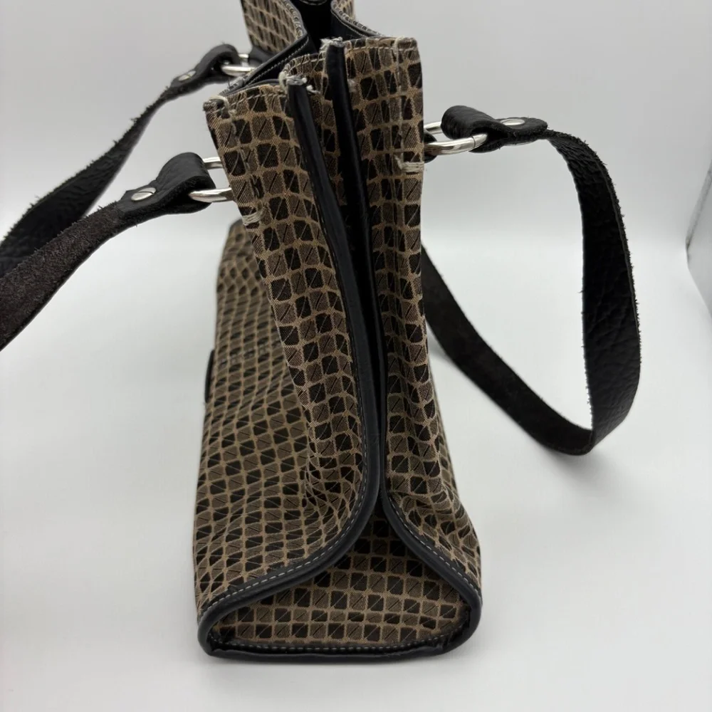Nine & Co Satchel with Brown/Tan Checkered Pattern and Brown Leather Trim/Handle - Picture 5 of 16